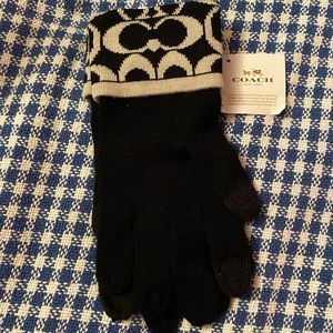 Coach knit logo gloves w/ touch screen capability